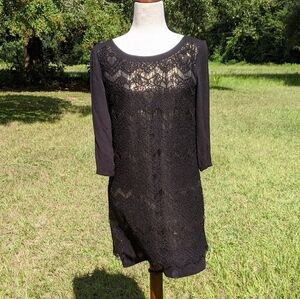 Ella Moss black lace overlay shift dress Small